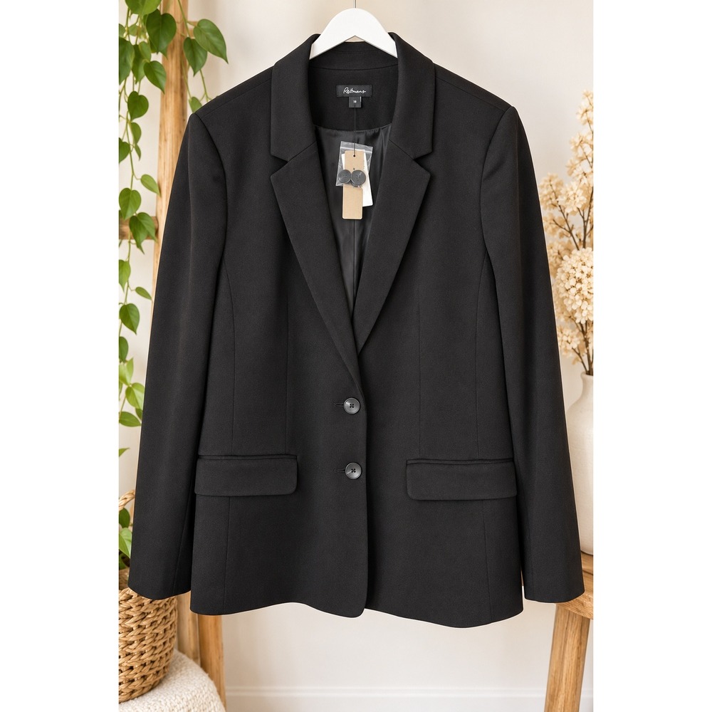 Reitmans Plus Size 18 Black Tailored Stretch Blazer NWT Workwear Jacket Neutral